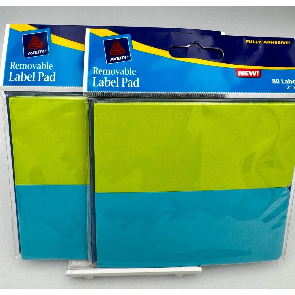 New Avery Removable Label Pads 2x4 Neon Blue Green 80ct Fully Adhesive Lot of 2